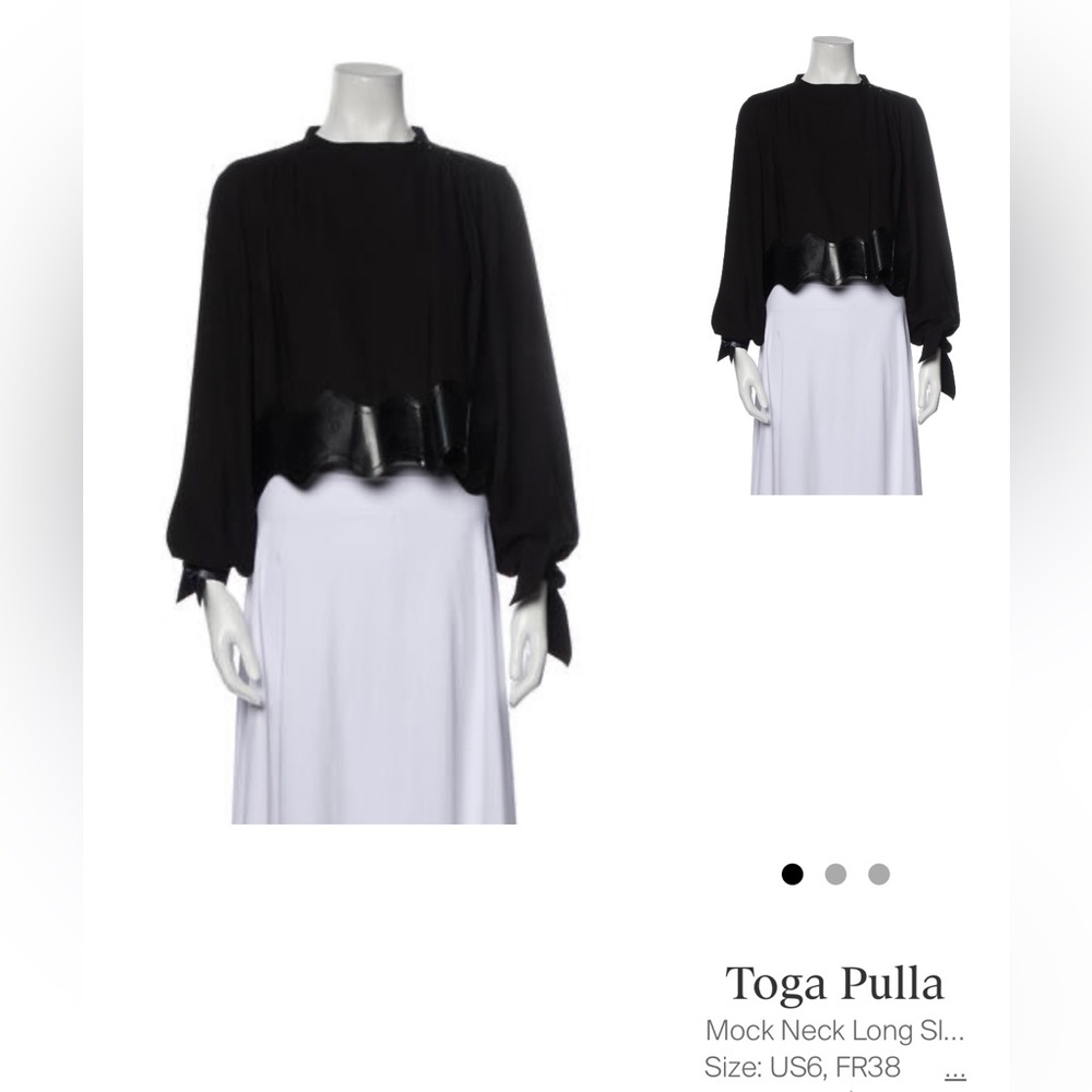 Toga pulla black crop top with black patent on the bottom and the sleeves